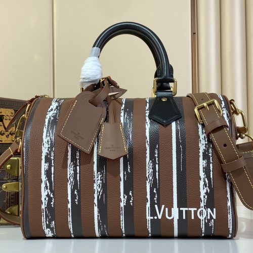 Striped Leather Speedy Handbag