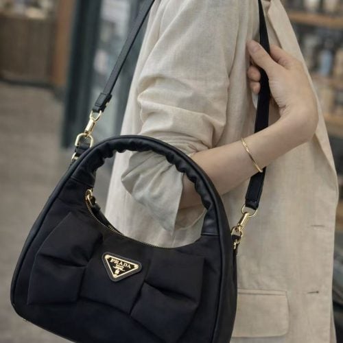 Bow Detail Nylon Hobo Bag