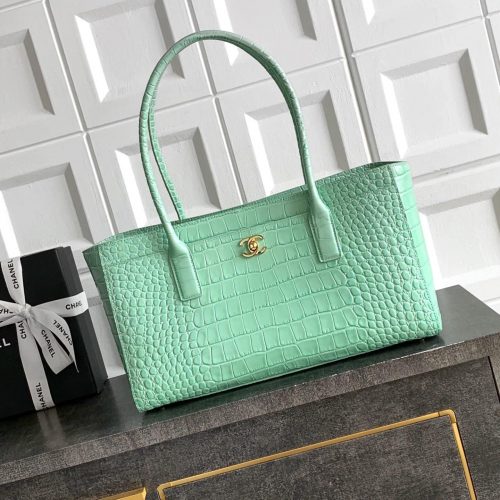 Croc Embossed Leather Tote Bag front view